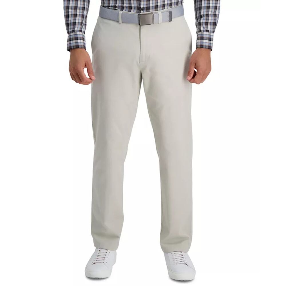 Haggar Men's String Beige Soft Cotton Straight Fit Chino Dress Pants Size 33x30